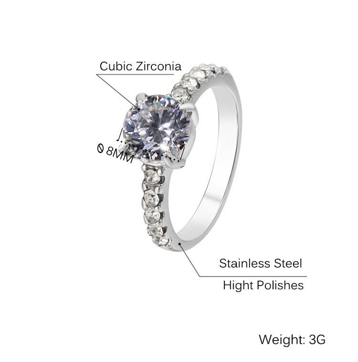 316Steel Standard 5A Zircon Women's Ring Engagement