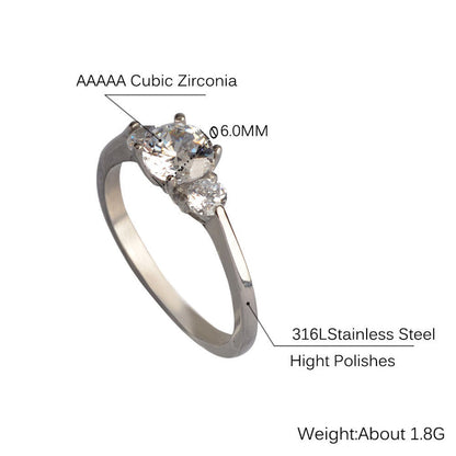 316Steel Standard 5A Zircon Women's Ring Engagement