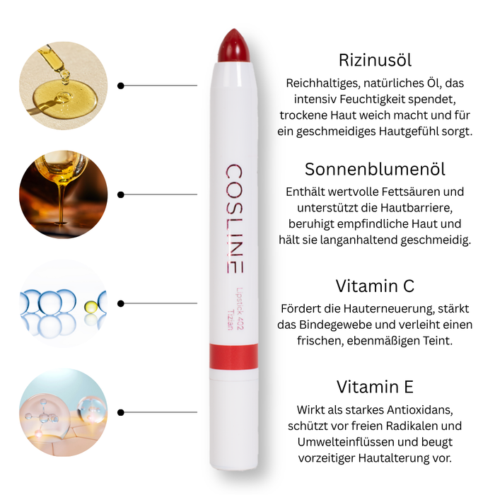 COSLINE Lippenstift 402 Benefits Inhaltsstoffe