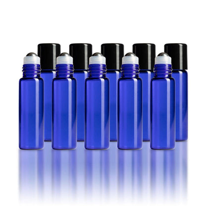 5 ml Blue Glass Vials w/ Stainless Rollers & Black Caps (Pack of 5) at Your Oil Tools