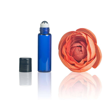 5 ml Blue Glass Vials w/ Stainless Rollers & Black Caps (Pack of 5) at Your Oil Tools