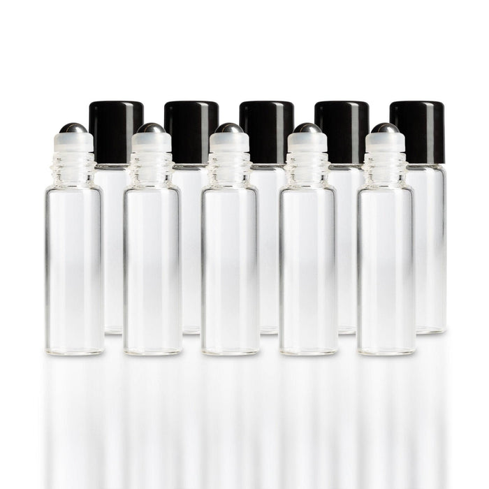 5 ml Clear Glass Vials w/ Stainless Steel Rollers & Black Caps (Pack of 5) at Your Oil Tools