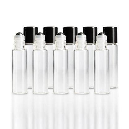 5 ml Clear Glass Vials w/ Stainless Steel Rollers & Black Caps (Pack of 5) at Your Oil Tools
