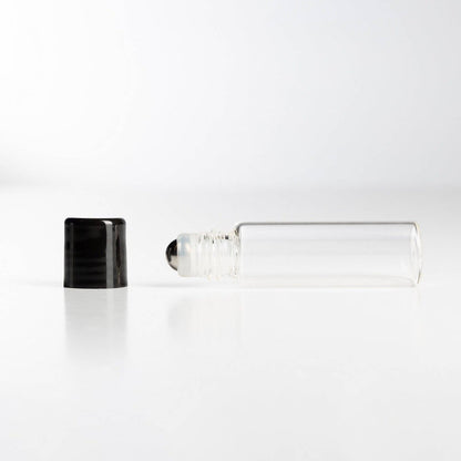 5 ml Clear Glass Vials w/ Stainless Steel Rollers & Black Caps (Pack of 5) at Your Oil Tools