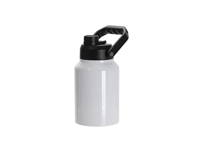 64oz/2000ml Sublimation Stainless Steel Tumbler w/ Black Portable Lid(White)