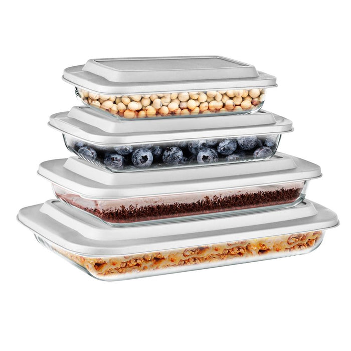 8-Piece Glass Baking Dish Set - Oven Safe, Borosilicate, White