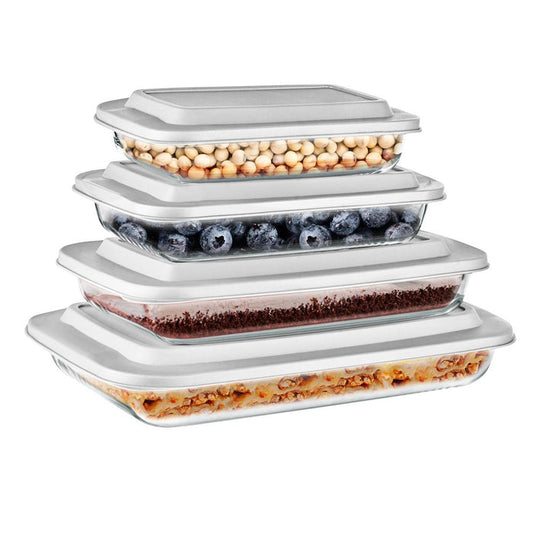 8-Piece Glass Baking Dish Set - Oven Safe, Borosilicate, White