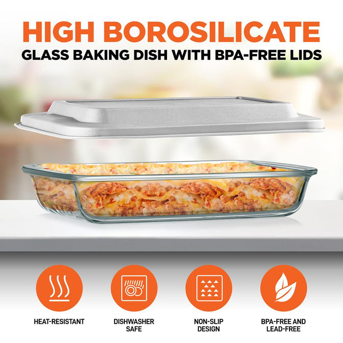 8-Piece Glass Baking Dish Set - Oven Safe, Borosilicate, White