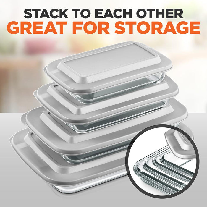 8-Piece Glass Baking Dish Set - Oven Safe, Borosilicate, White