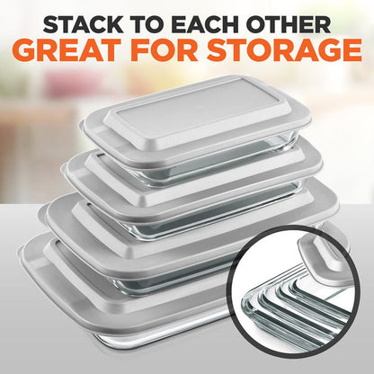 8-Piece Glass Baking Dish Set - Oven Safe, Borosilicate, White