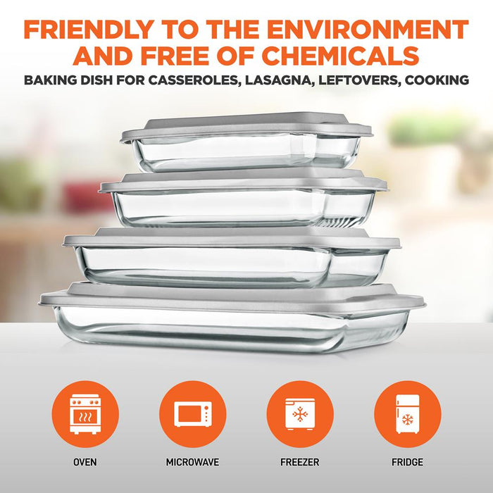 8-Piece Glass Baking Dish Set - Oven Safe, Borosilicate, White