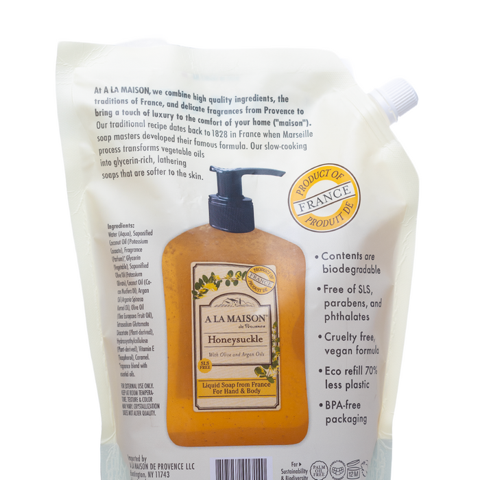 A La Maison Honeysuckle Liquid Soap Refill Pouch 1L