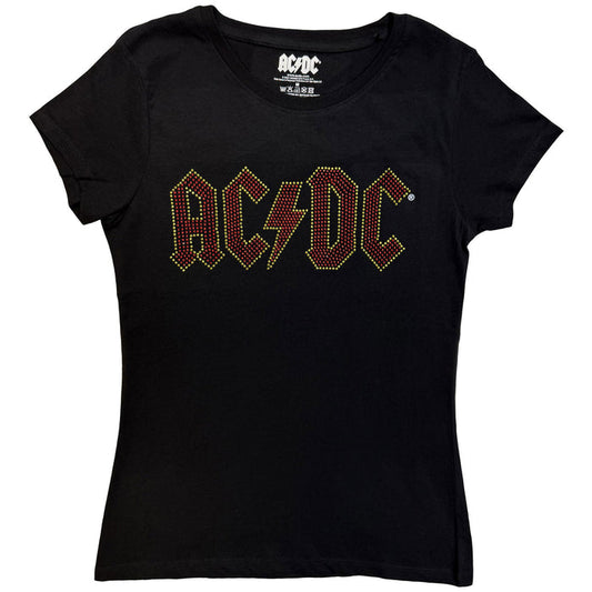 AC/DC - FULL COLOUR LOGO - Ladies T-Shirt Black (Embellished)