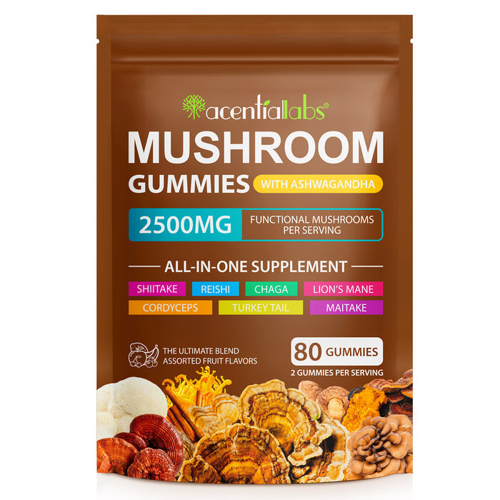 acentiallabs MUSHROOM GUMMIES WITH ASHWAGANDHA 2500MG FUNCTIONAL MUSHROOM SPER SERVING Bagged Gummies