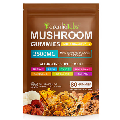 acentiallabs MUSHROOM GUMMIES WITH ASHWAGANDHA 2500MG FUNCTIONAL MUSHROOM SPER SERVING Bagged Gummies