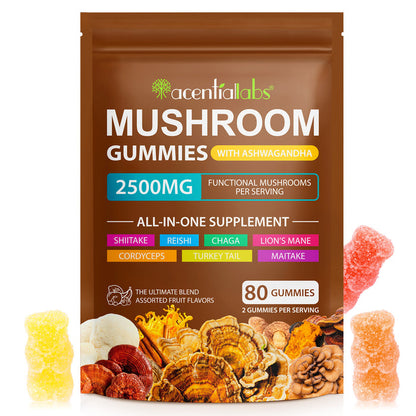 acentiallabs MUSHROOM GUMMIES WITH ASHWAGANDHA 2500MG FUNCTIONAL MUSHROOM SPER SERVING Bagged Gummies