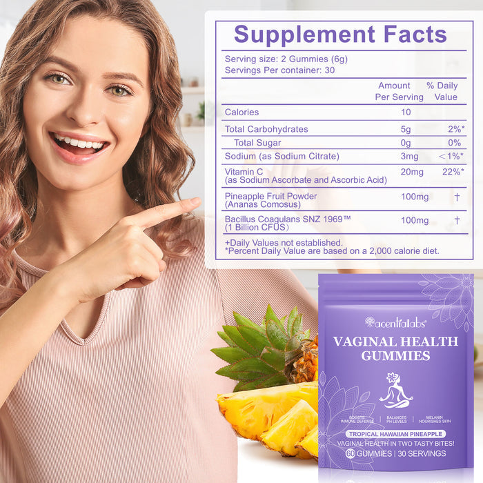 acentiallabs VAGINAL HEALTH GUMMIES TROPICAL HAWAIIAN PINEAPPLE 60 GUMMIES Bagged Gummies