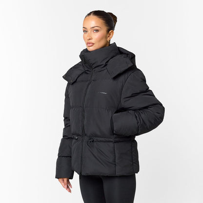 Women's  Black  Adjustable Waist Puffer   Closure London  Front View