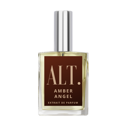 Bottle of Angels' Share fragrance by Kilian. The bottle is a deep amber color with a golden, diamond-shaped plaque on the front. The fragrance is described as a blend of Cognac, Cinnamon, Tonka Bean, Oak, Praline, Vanilla, and Sandalwood. dupe knock off imitation duplicate alternative fragrance