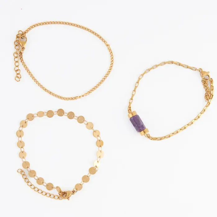 Amethyst Bracelets - 3 Piece Set
