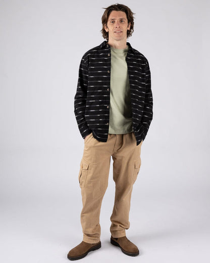 Ammar Mens Sherpa Lined Shirt in Grey Stripe