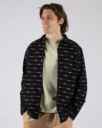Ammar Mens Sherpa Lined Shirt in Grey Stripe
