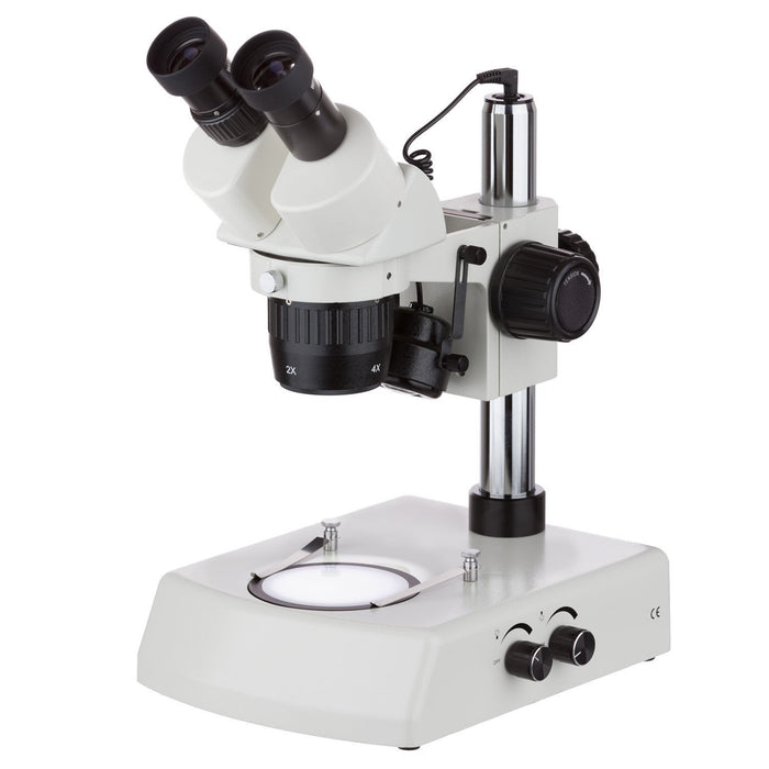AmScope 10X-30X Multi-Power Pillar Stand Stereo Microscope with Top & Bottom LED Lights