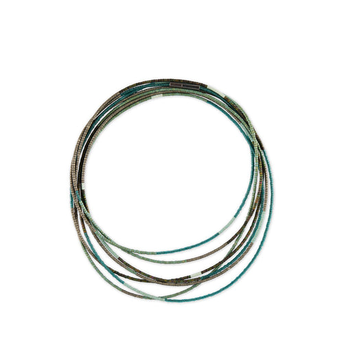 Julia Turner Arbor Sweep Necklace with small beads in silver, teal, turquoise, pale green and white