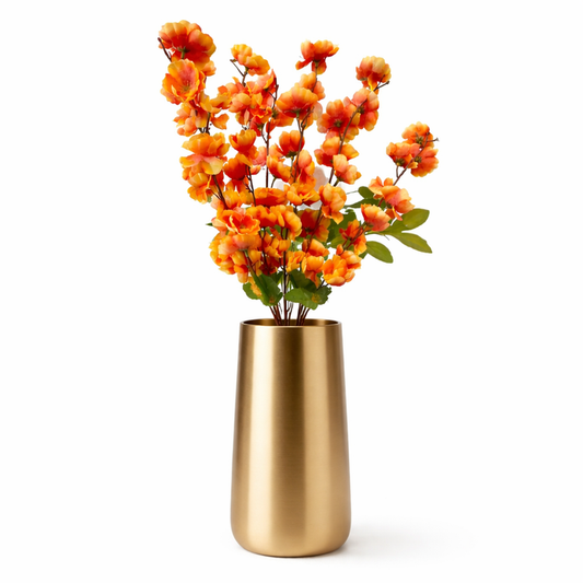 Artificial Orange Cherry Blossom Bunch – 7 Long Silk Stems with Extension, 23" INCH Bendable Branches for Vase, Ginger Jars, Home Decor, Wedding Decor