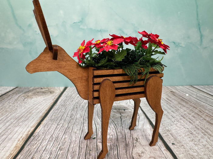 Artisan Wilhelmina Handmade Wooden Raindeer Poinsetta Planter