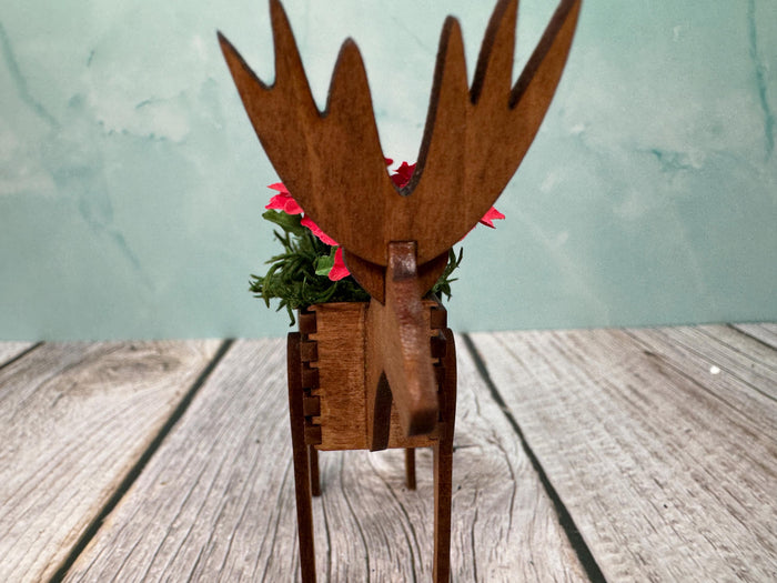 Artisan Wilhelmina Handmade Wooden Raindeer Poinsetta Planter