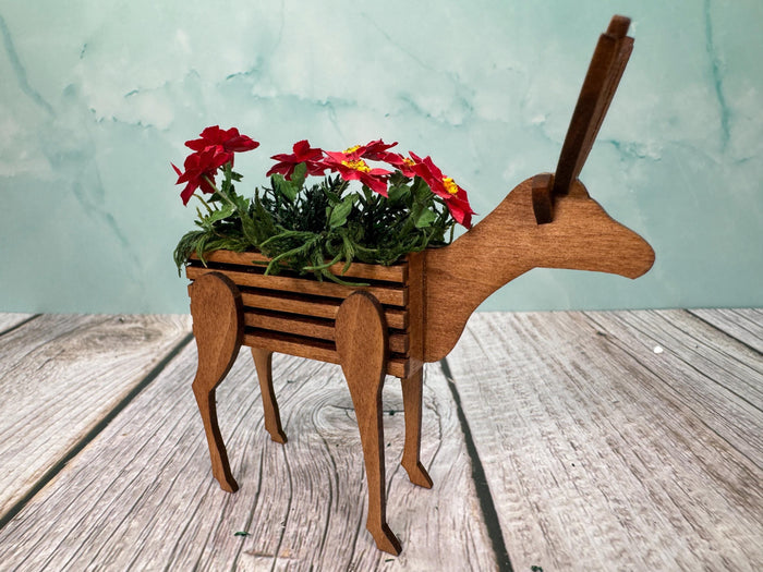 Artisan Wilhelmina Handmade Wooden Raindeer Poinsetta Planter