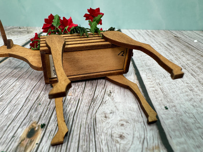 Artisan Wilhelmina Handmade Wooden Raindeer Poinsetta Planter