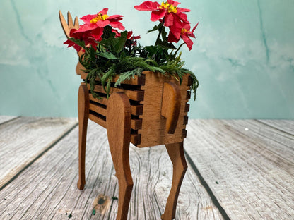 Artisan Wilhelmina Handmade Wooden Raindeer Poinsetta Planter