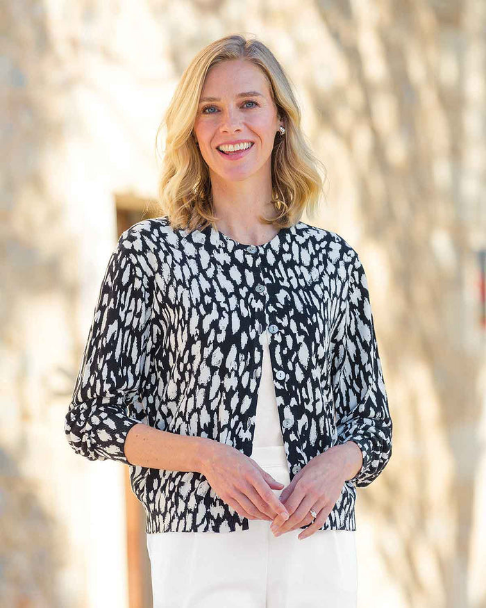 Astrid Animal Print Cotton Rich Short Cardigan - Country Collection