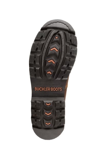 B1990 buckbootz rugged safety dealer boot in dark brown with goodyear welted construction