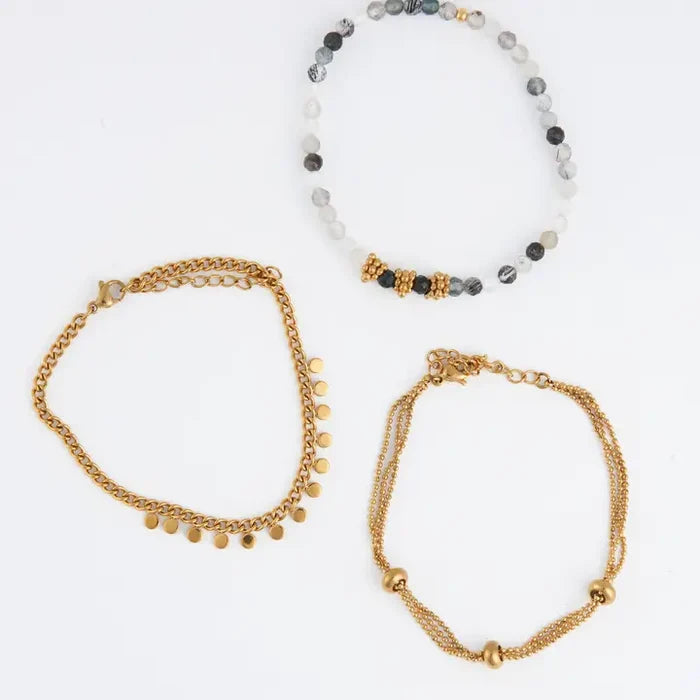 Beaded Bracelet Chain - 3 Piece Set