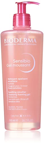 Bioderma Sensibio soothing micellar cleansing foaming gel in a 500ml bottle, gentle for sensitive skin, for bath and body use