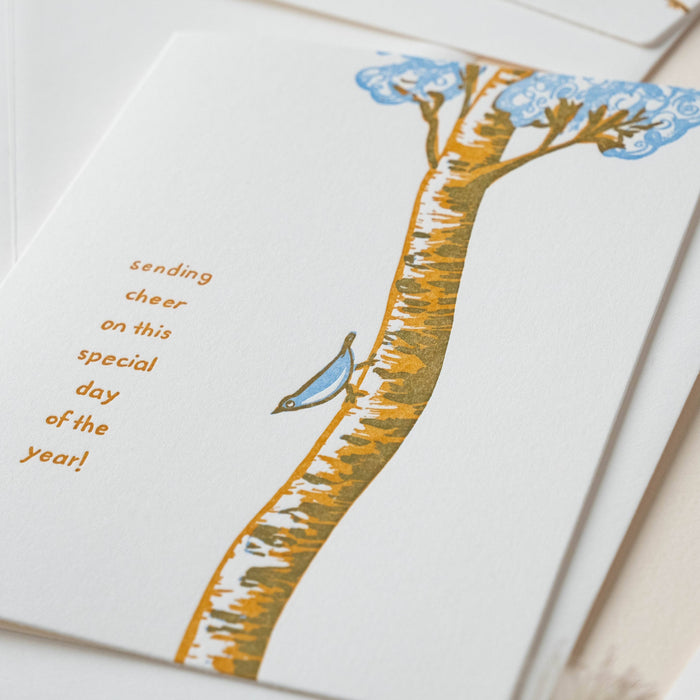 Bird sending cheer | Homework Letterpress Studio