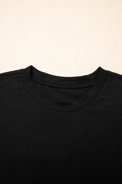 Black Ruffled Crew Neck Slim Fit Top
