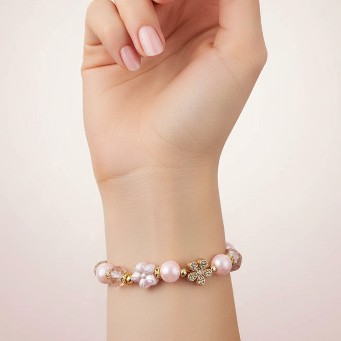 Blooming Petals Kids' Beaded Charm Bracelet – Floral Fashion Jewelry (IBR-3895)