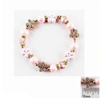 Blooming Petals Kids' Beaded Charm Bracelet – Floral Fashion Jewelry (IBR-3895)