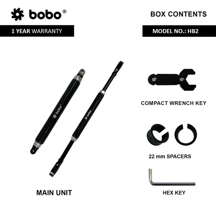 BOBO Handlebar Extension Rod Adjustable from 10 to 14.5 Inches
BOBO Premium Motorcycle Handlebar Cross Bar
BOBO HB2 Accessory Bar