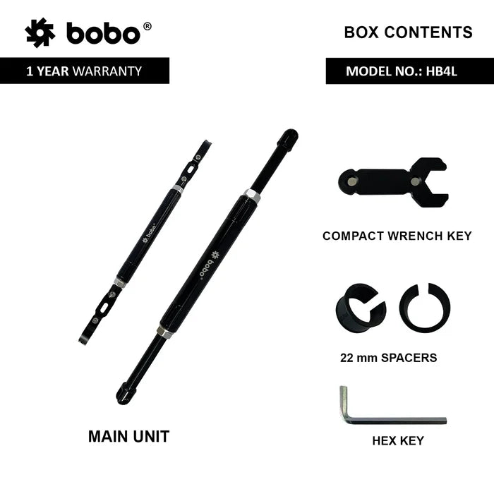 Bobogears HB4L Accessory Mounting Rod for Motorcycles and Scooters
Adjustable cross bar with universal clamp mounting system