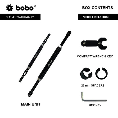 Bobogears HB4L Accessory Mounting Rod for Motorcycles and Scooters
Adjustable cross bar with universal clamp mounting system