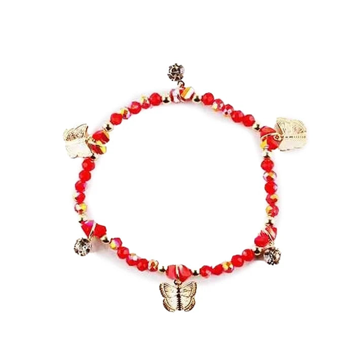 Boho Butterfly Beaded Charm Bracelet – Sparkling Crystal Accents (IBR-3901)