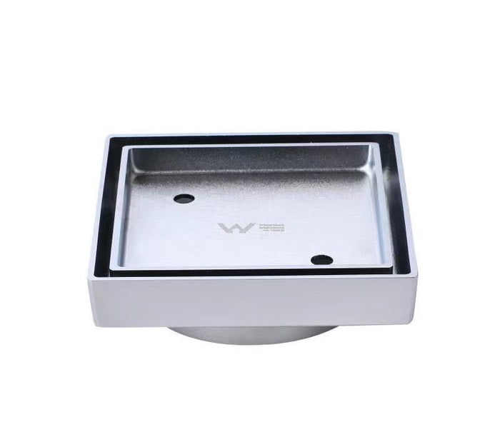Brushed Chrome Square Tile Insert Floor Drain 75mm/90mm