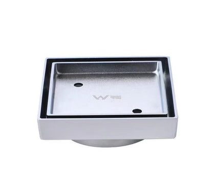 Brushed Chrome Square Tile Insert Floor Drain 75mm/90mm