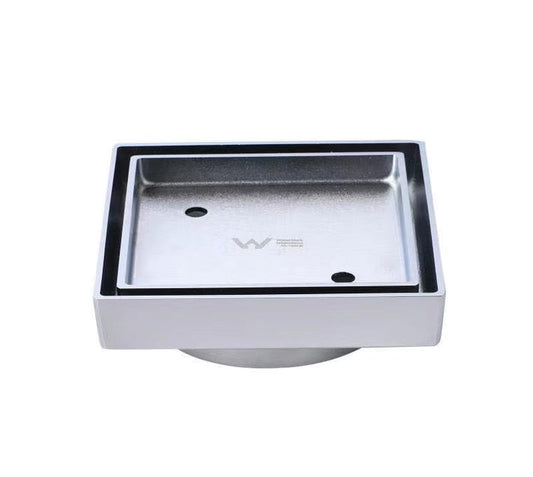 Brushed Chrome Square Tile Insert Floor Drain 75mm/90mm