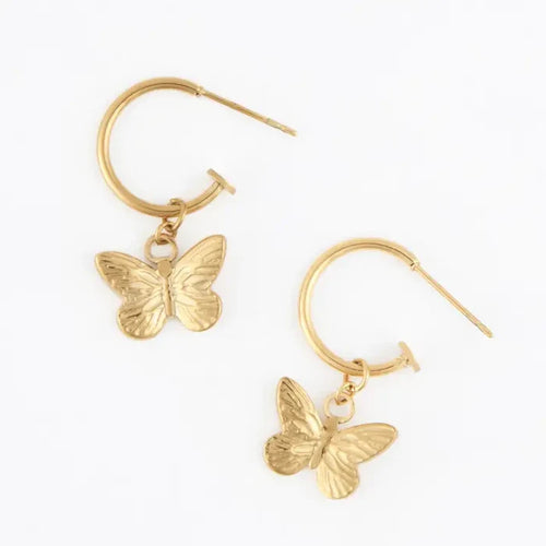 Butterfly Charm Hoop Earrings